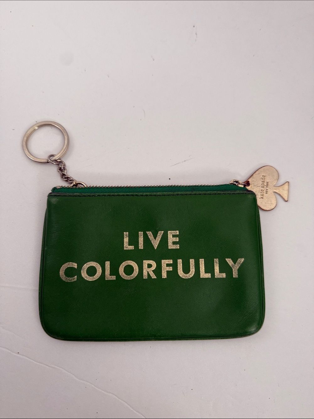 kate spade Green 'LIVE COLORFULLY' Leather Key Pouch